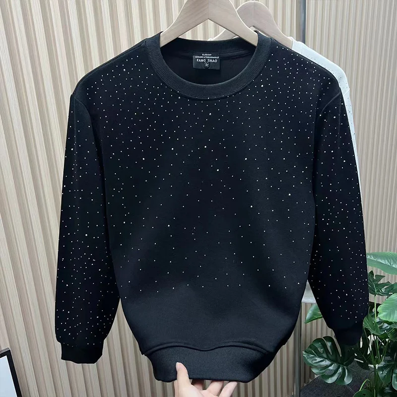 Autumn Winter Y2K Fashion Harajuku Sweatshirt Men All Match Tops Loose Casual Outerwear Sequin Long Sleeve Pure Cotton Pullover