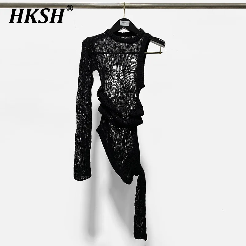 

HKSH Women Autumn Winter New RO Style Versatile Darkwear Knitted Hollow Out Sweater Spider Web Tops Niche Design Pullover H2514