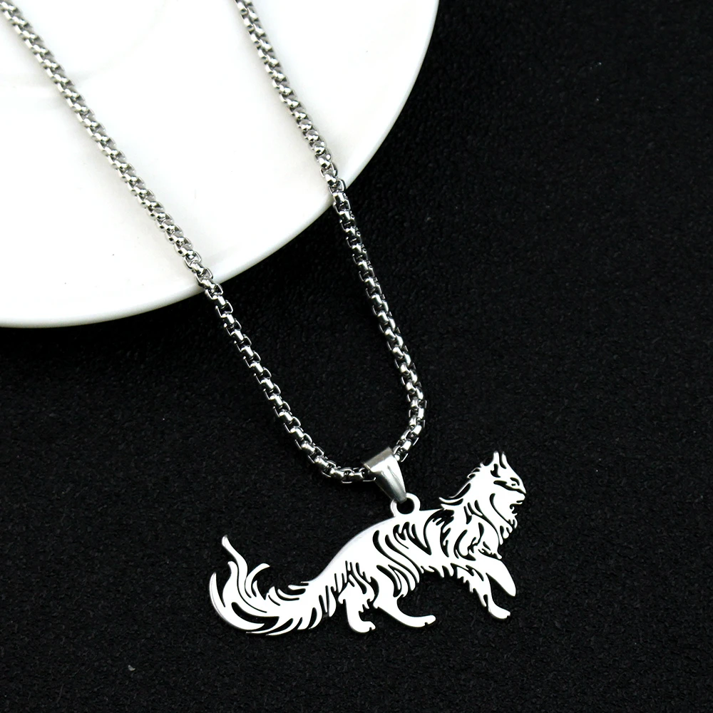 Mainecoon Pendant Necklace Cute Pet Maine Coon Cat Stainless Steel Pendants for Male Female Couple Hip-Hop Jewelry Birthday Gift