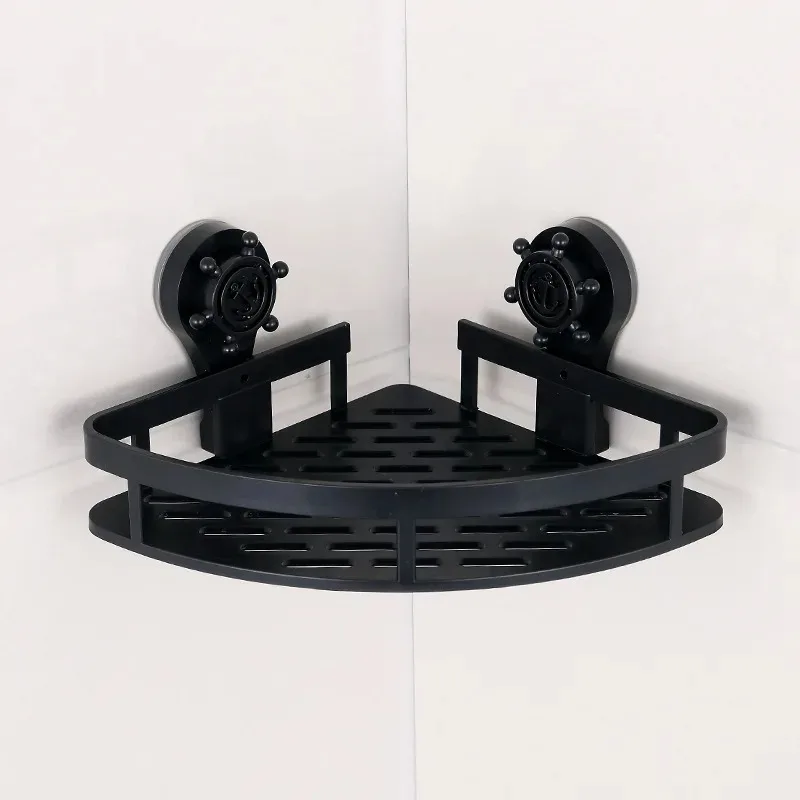 

Plastic Bathroom Wall Rack Suction Cup Corner Shelf Non Punching Design