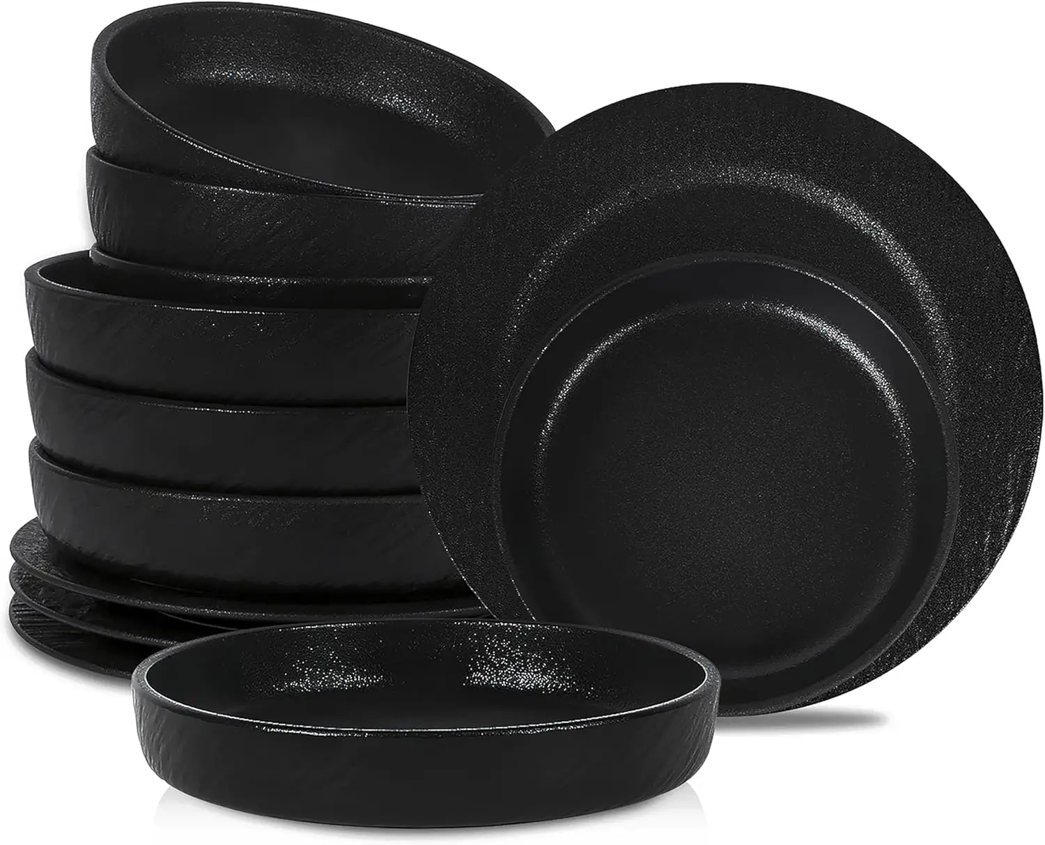 24-Piece Dinnerware Set New Bone China, Plates and Bowls Sets, Dish set for 8, Dinner and Salad Plates, Black