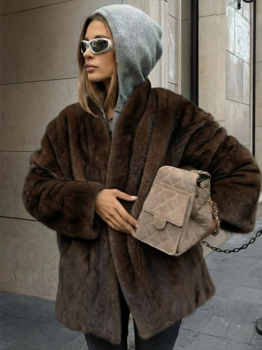 Winter High Quality Thick Warm Faux Mink Fur Coat Women Luxury High Quality Elegant Stand Collar Casual Fluffy Mink Fur Jacket
