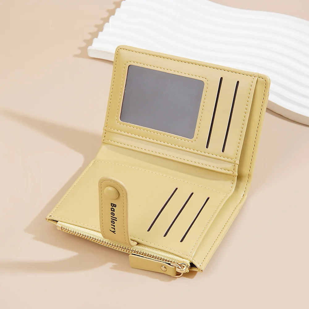 Simple Women Short Double Fold Coin Bag Watllet Pu Soft Dollar Zipper Bag Ladies Card Holder Buckle Purse For Gift