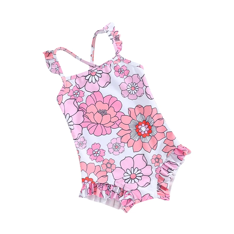 

Toddler Baby Girls Swimsuit Floral Print Straps Beachwear Sleeveless Ruffles Summer Swimsuit Beach Bathing Suit