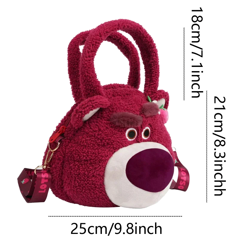 Disney Lotso Kawaii Strawberry Bear Stuffed Toys Cartoon&Cute Backpack School Bag Crossbody Bag Shoulder Bag Gift For Kids Girl