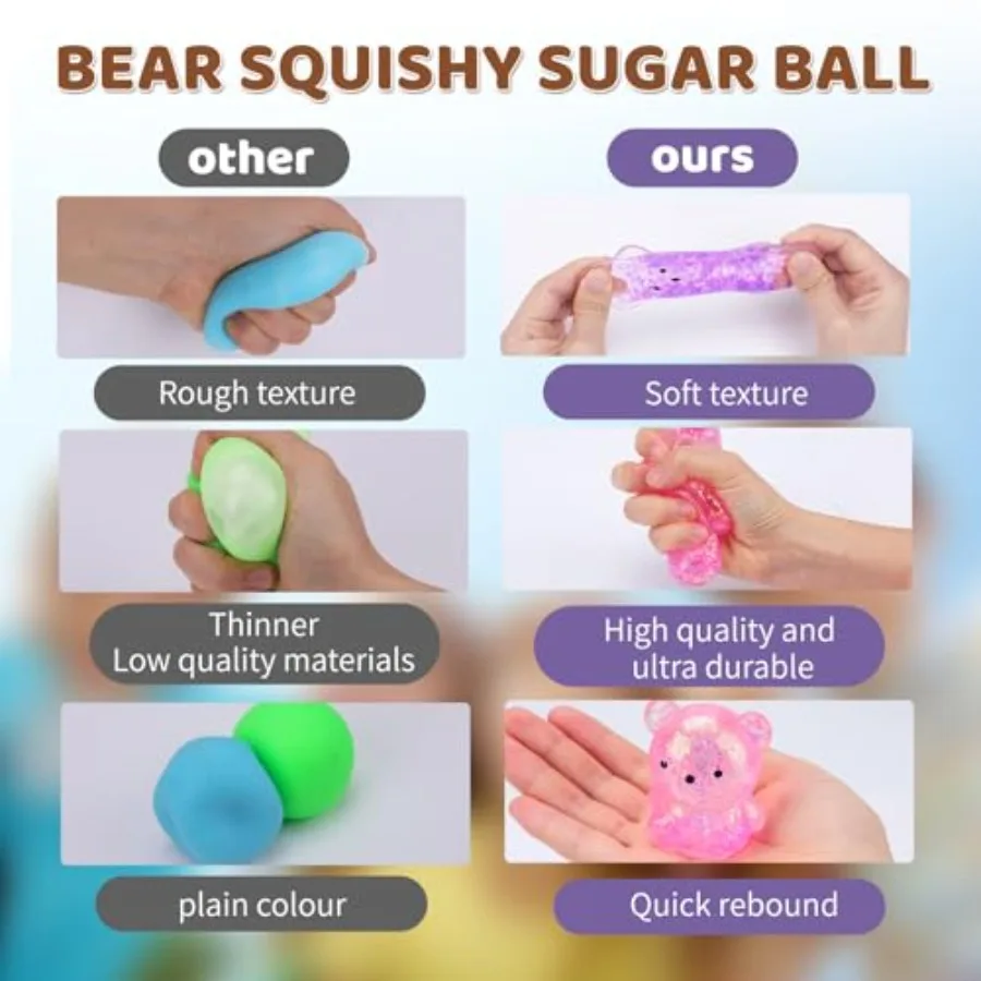 12Pack Fidget Toys Squishy Cute Bear Squeeze Ball, Bulk Squishy Fidget Squeeze Play Toys Pull Stretch Classroom Prize Party Fav view 3