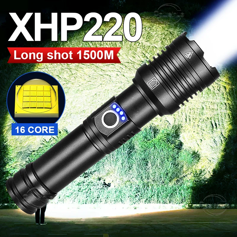 

Rechargeable XHP220 Super Bright High Power Led Flashlights Telescopic Zoom Tactical Torch Led Waterproof Lantern for Outdoor