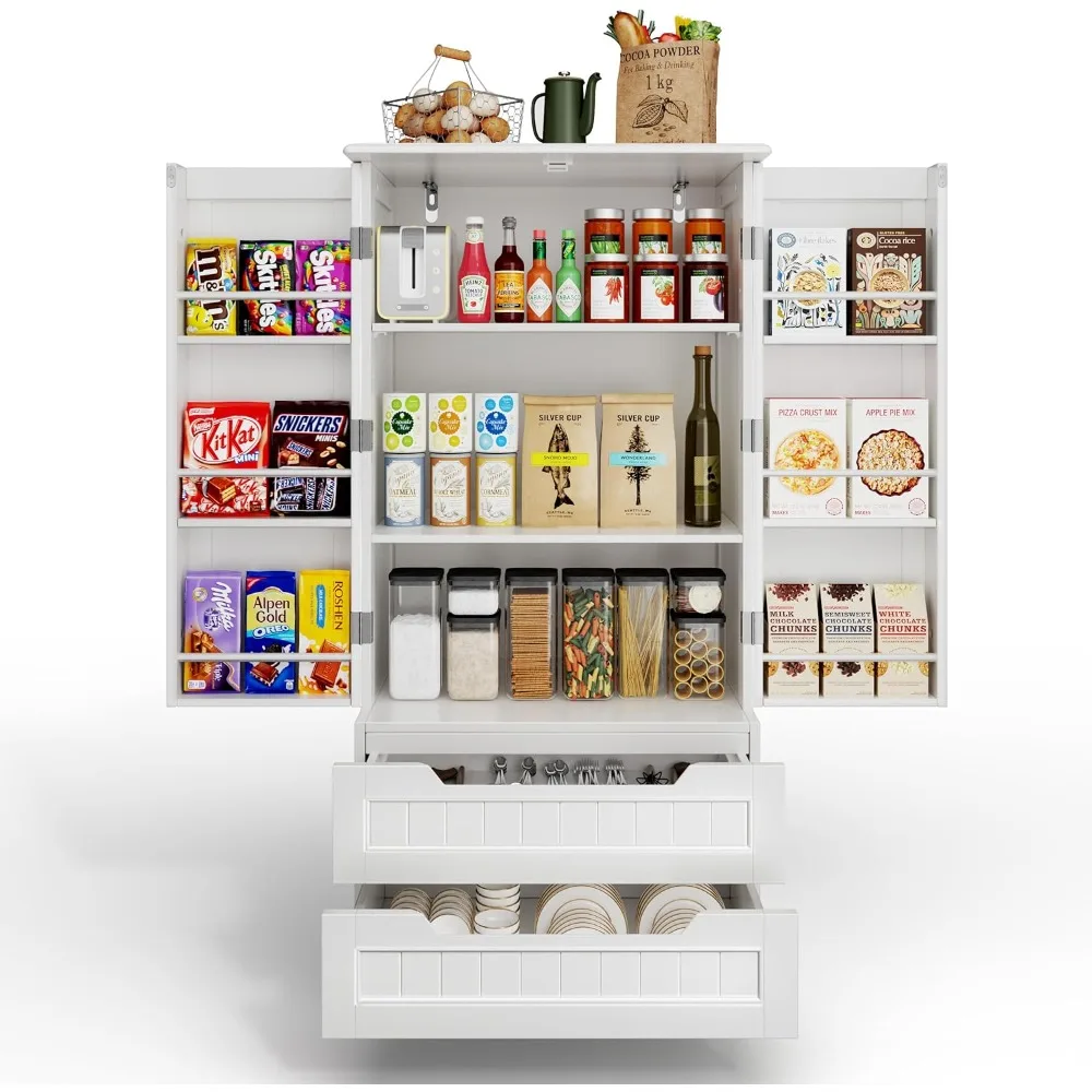 

47" Kitchen Pantry Cabinet with Drawers, Freestanding Bathroom Storage Cabinet with Doors and Shelves, White