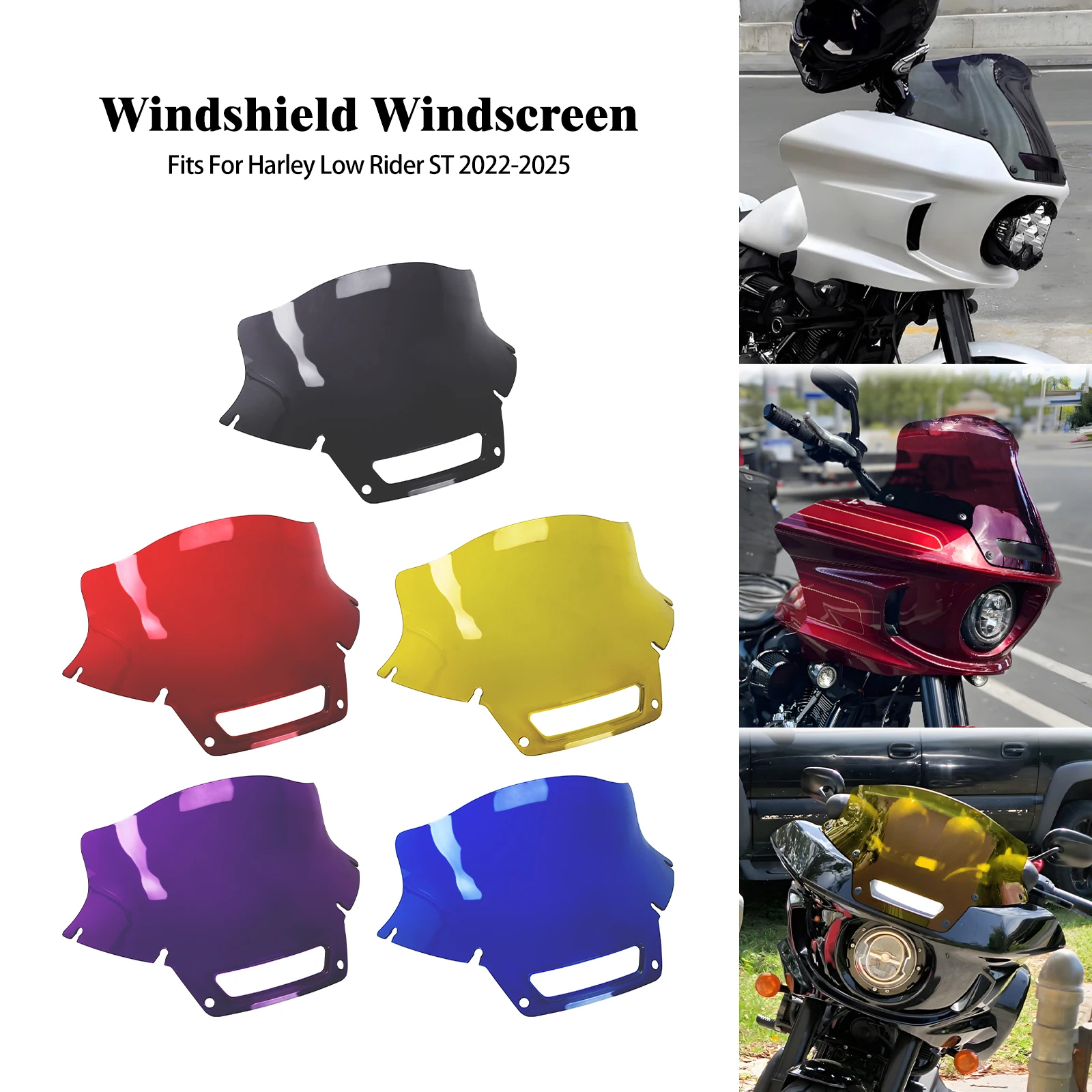 

Motorcycle 8'' Windshield Wind Deflector Black/Red/Yellow/Purple/Blue Fairing For Harley Softail Low Rider ST 2022-25 Windscreen