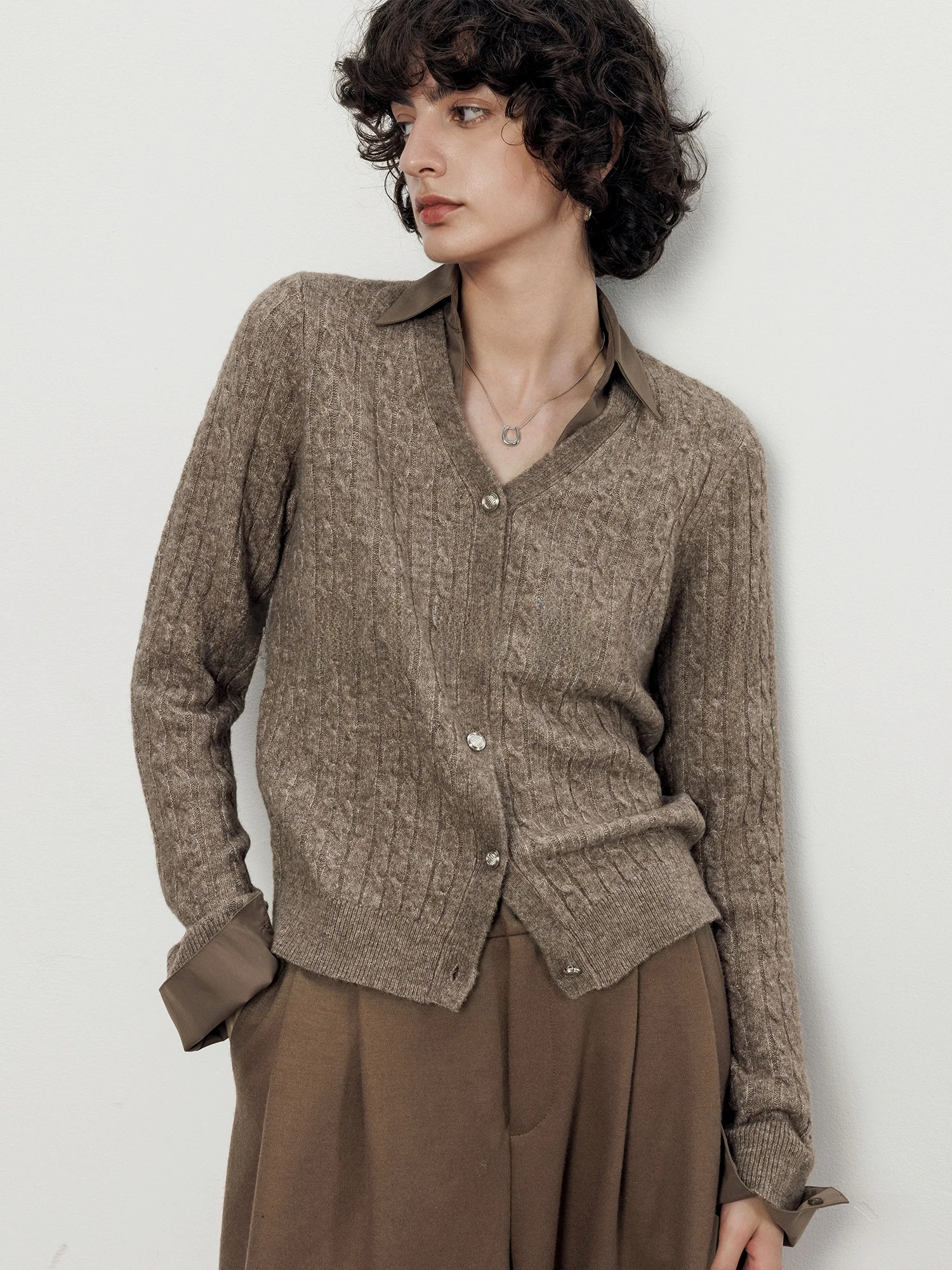 

Вязаный кардиган из шерстяной смеси с V-образным вырезом, повседневный, свободного кроя, весенняя новинка, женская верхняя одежда, многослойная, теплая