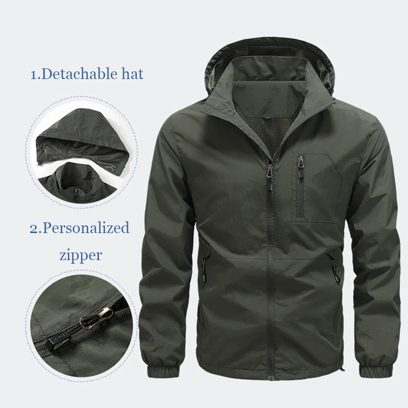 Chaqueta cortaviento ligera con capucha para senderismo masculino - imagen 5