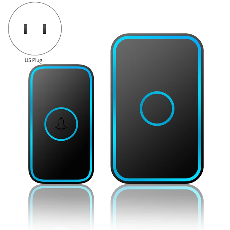 CACAZI Intelligent Wireless Doorbell Waterproof 60 Chimes Home Cordless Door Ring Dong Home Calling Bell US Plug Black