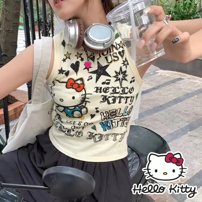 Sanrio Hello kitty Frauen Leibchen y2k sexy Sommer Mädchen Cartoon niedlichen einfachen elastischen Tank Top solide Tank Top lässig Basic Leibchen