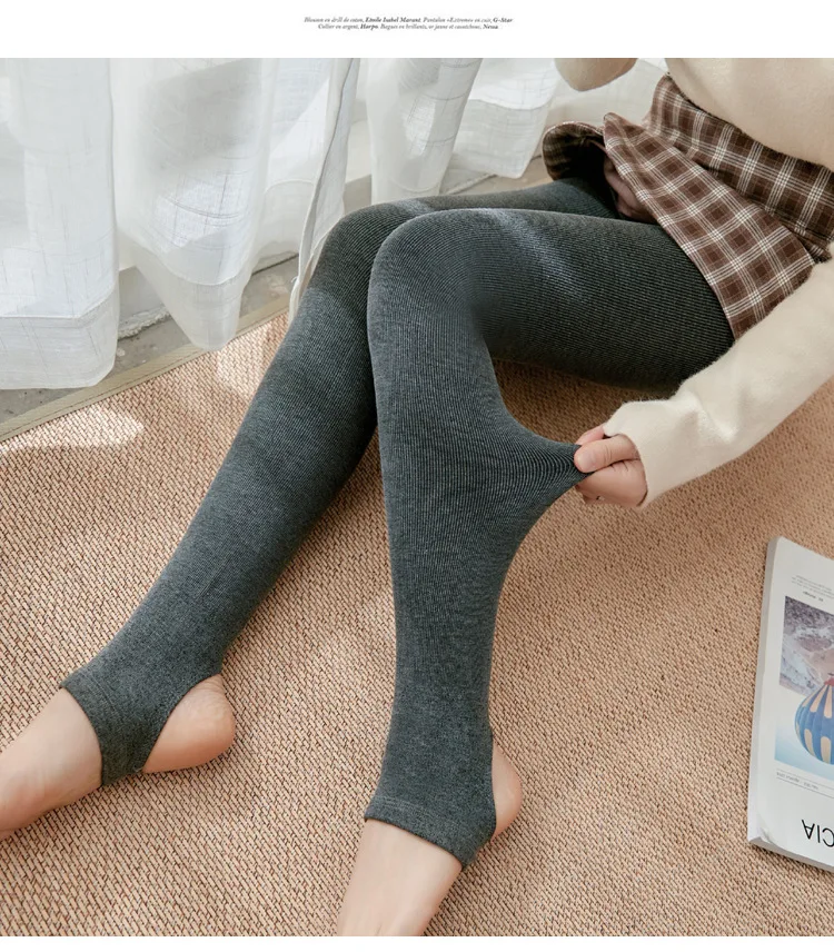 Gerippte Thermo-Leggings mit vertikalen Streifen für Damen im Herbst und Winter, Fleece, verdickt, Street Ready, nahtlos, hohe Taille, Thermohose – Detail 17