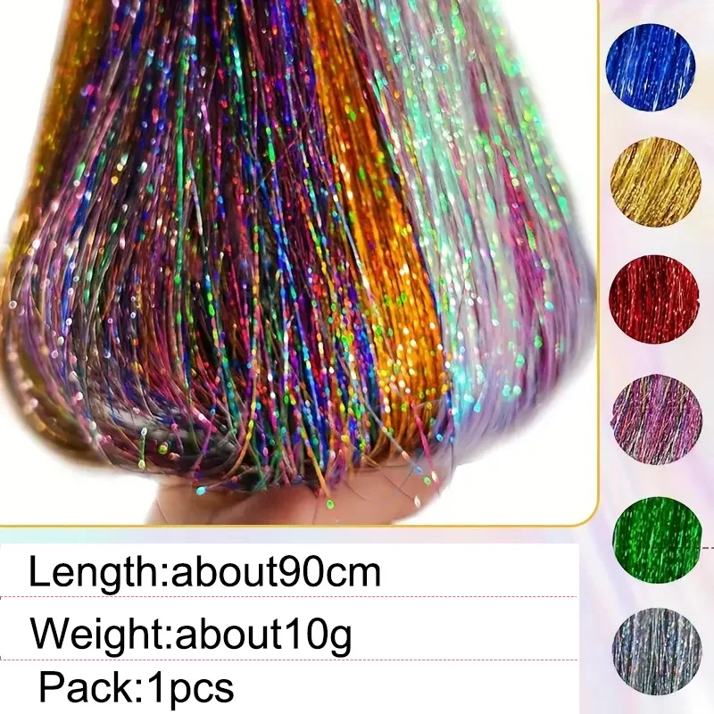 90 cm Sparkle Synthetisch Haar Klatergoud Laser Goud Glanzend Metallic Draad Meerkleurige Kleuren Glitter Fee Haaraccessoires Perfect