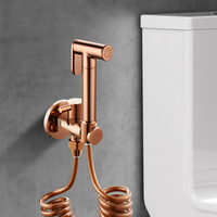 Toilet Brass Rose Gold Plated Hand Held Bidet Spray Shower Head Douche Kit Shatta Brass Valve Bathroom Bidet sprayer Tap Set