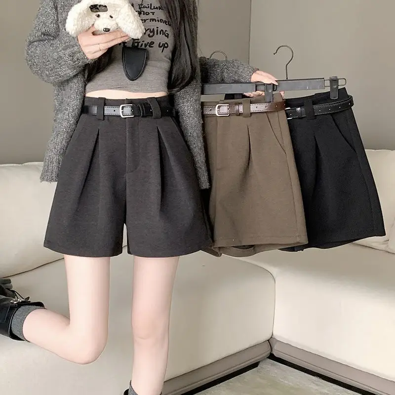 رمادي دعوى سراويل قصيرة المرأة الجديدة حساسة للضغط الطية عالية الخصر عادية واسعة الساق التمهيد السراويل الصيف ملابس خارجية TT512 #2