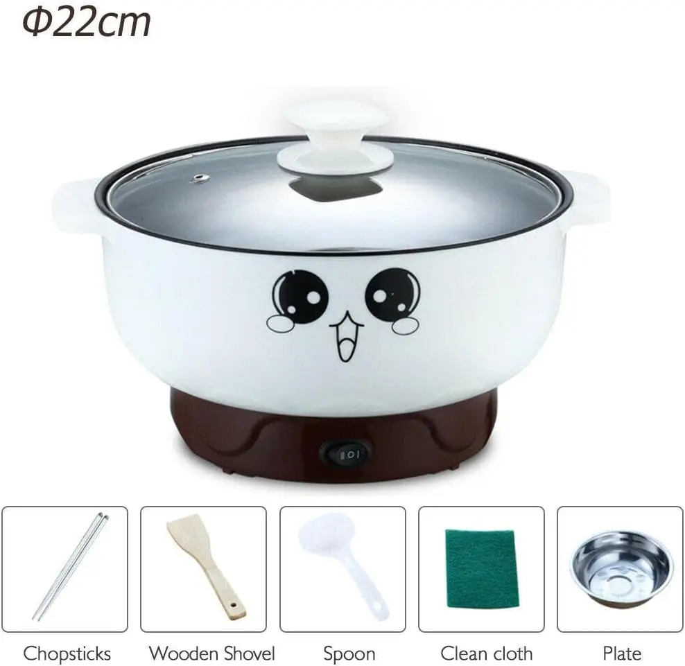 2.8L with Lid (No Steamer) Multifunction Electric Cooker Skillet Pot Wok Electric Hot Pot for Noodles Cook Rice Fried Stew Soup