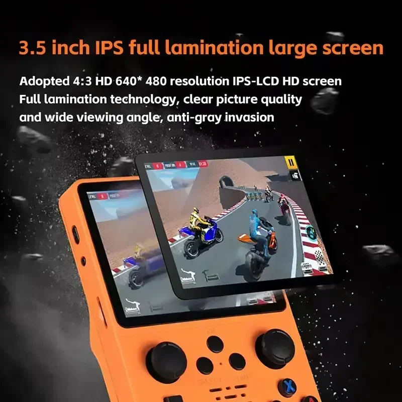 وحدة تحكم ألعاب محمولة R35S شاشة 3.5 بوصة IPS مشغل فيديو ريترو لينكس عالي الدقة مع بطارية 3500 مللي أمبير في الساعة جهاز ألعاب صغير