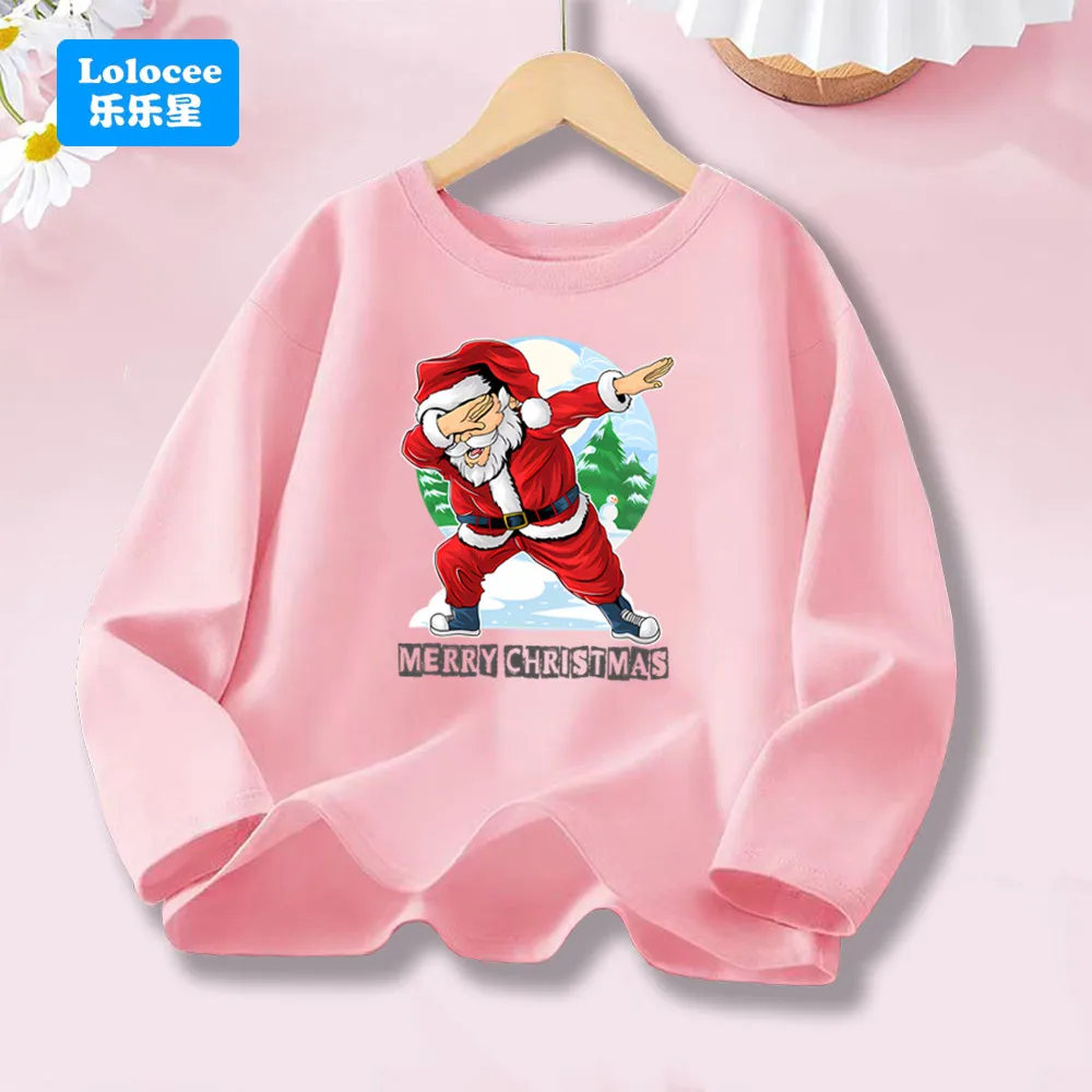

Kids' Pink Long Sleeve Top, Dabbing Santa Claus & MERRY CHRISTMAS Print T-shirt, Adorable Children's Christmas T-shirts SDLL1
