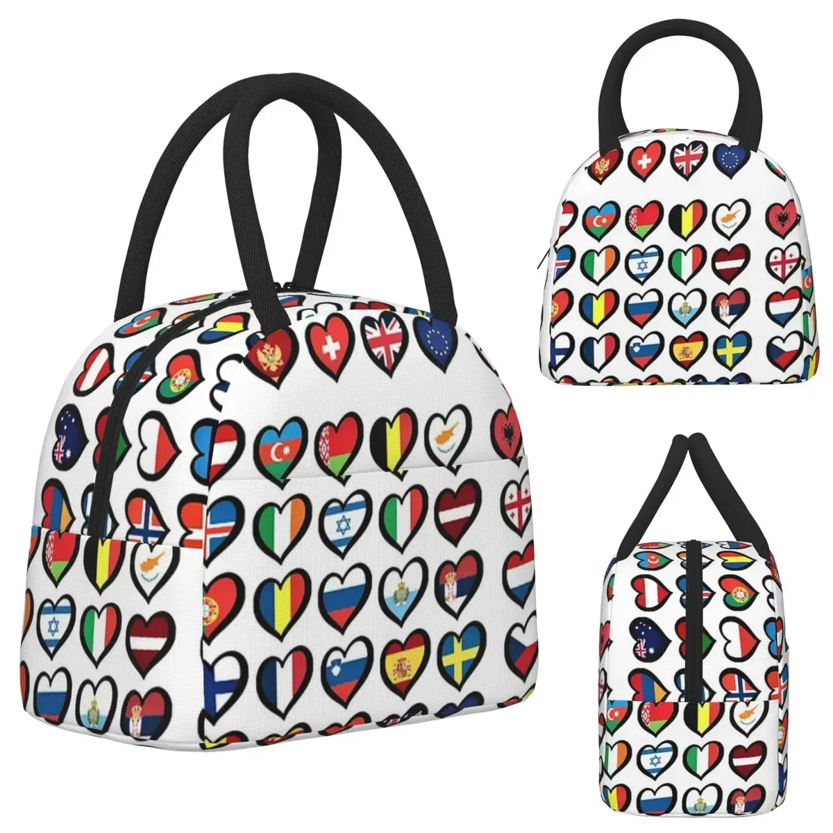 Eurovision Song Contest Flags Hearts BackpackInsulated Lunch Bag for Kids School Cooler Thermal  Lunch Boxes Container