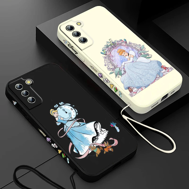 Cinderella Disney Princess Phone Case For Samsung Galaxy S24 S23 S22 S21 S20 Pro FE Plus Ultra Liquid Left Rope Cover