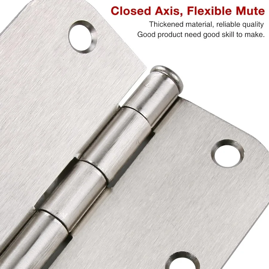 100個入り 室内ドアヒンジ ブラッシュドニッケル 3.5インチ x 3 1/2インチ 5/8インチ 丸型 住宅用 二つ折り寝室用 標準ヒンジ 木製S用