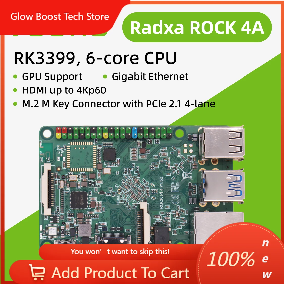

NYRadxa ROCK 4A RK3399, 6-core CPU SBC, HDMI with 4K Output, Gigabit Ethernet and PCIe 2.1, Single Board Computer