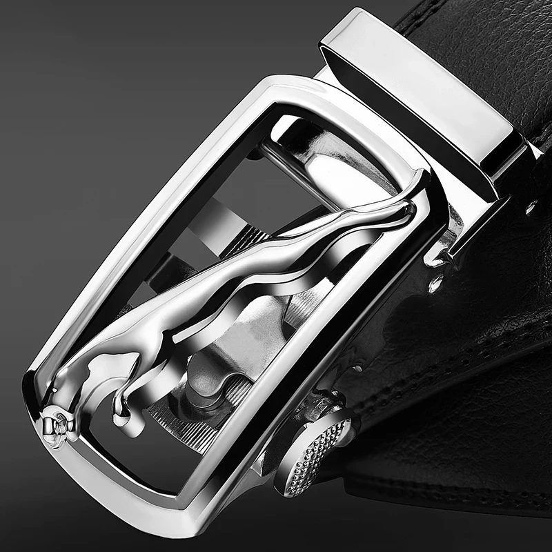 genuine leather men\'s simple belt fashion designer business new belt Jaguar pattern decorative alloy automatic buckle