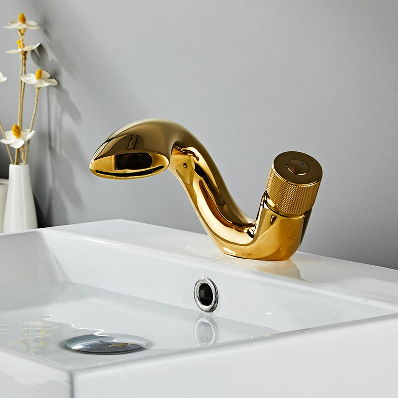 

Gold Brass Basin Faucets Bathroom Sink Mixer Taps Hot & Cold Single Handle Deck Mounted Waterfall Creative Design Chrome/Black