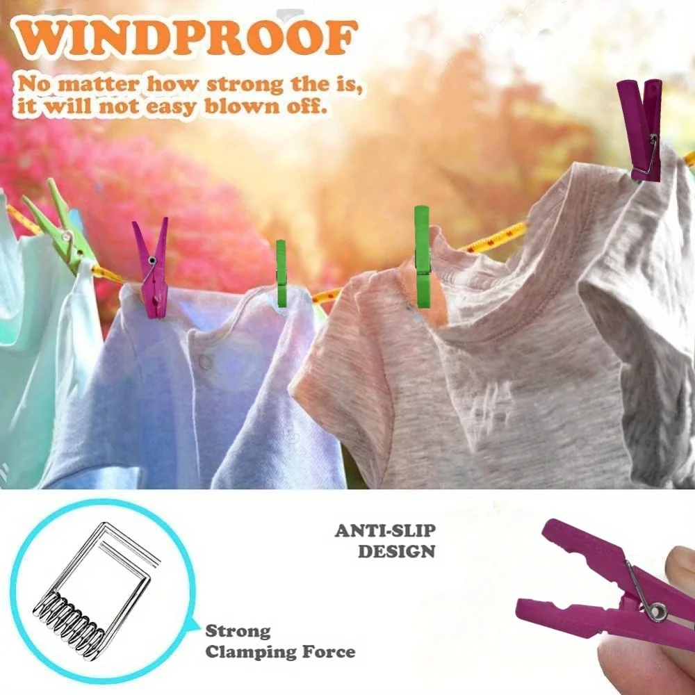 12Pcs Heavy‑Duty Windproof Spring‑Loaded Plastic Clothespins Random Color Non‑Slip Pegs for Clothes Towels Outdoor Clothesline U