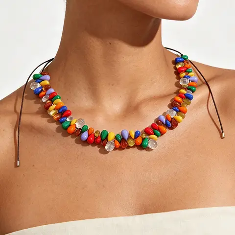 Multi Color Water Drop Acrylic Beads Necklace For Women Fashion Jewelry Trendy New Style Summer Holiday Accessories Gifts MQF341
