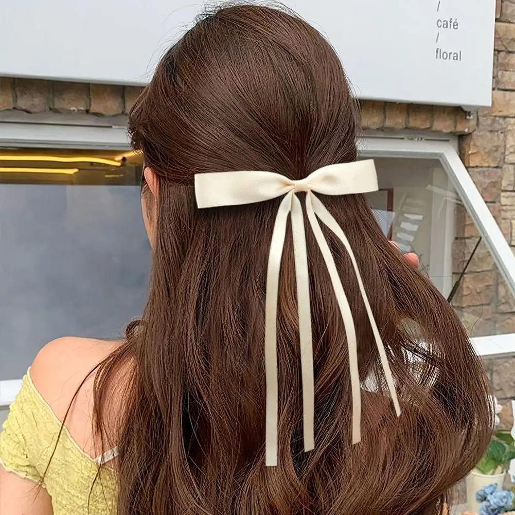 Solid Color Ribbon Bow Hair Clips For Girls Fashion Korean Sweat Long Tassel Women Barrettes Hairpin Hair Accessories