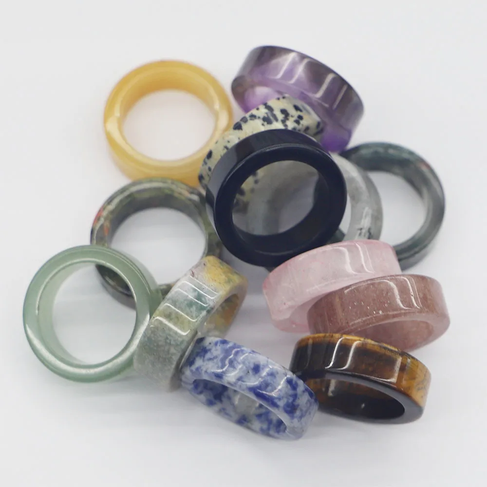 

2025 New 8mm Square Surface Crystal Natural Stone Quartz Jaspers Dainty Finger Solid Band Rings Women Fashion Minimalist Jewelry