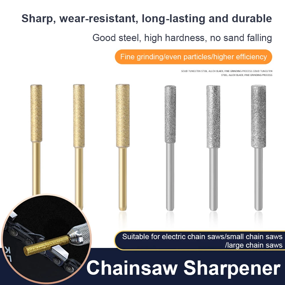 

6pcs Diamond Coated Cylindrical Burr 4/4.8/5.5mm Chainsaw Sharpener Stone File Chain Sharpening Carving Grinding Tools Kits
