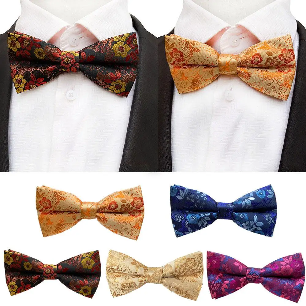 Classic Floral Men Bow Ties Bowties Butterfly Pocket Square Cufflinks Set Suit Paisley Gold Pre-Tied Bow Tie Cloth Accessories