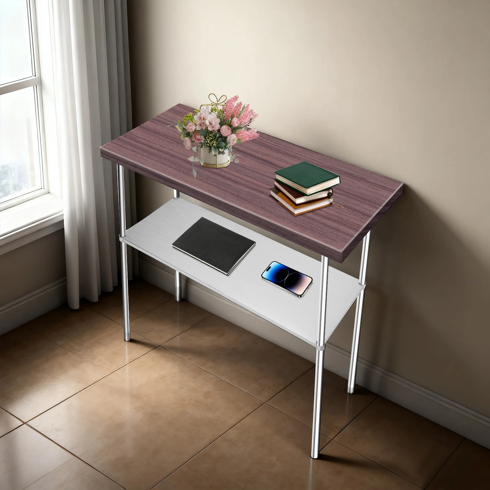 

Прочный, устойчивый к ржавчине под полкой, гладкая поверхность (простая очистка) + гладкие края (безопасный), современный стиль и экономия места