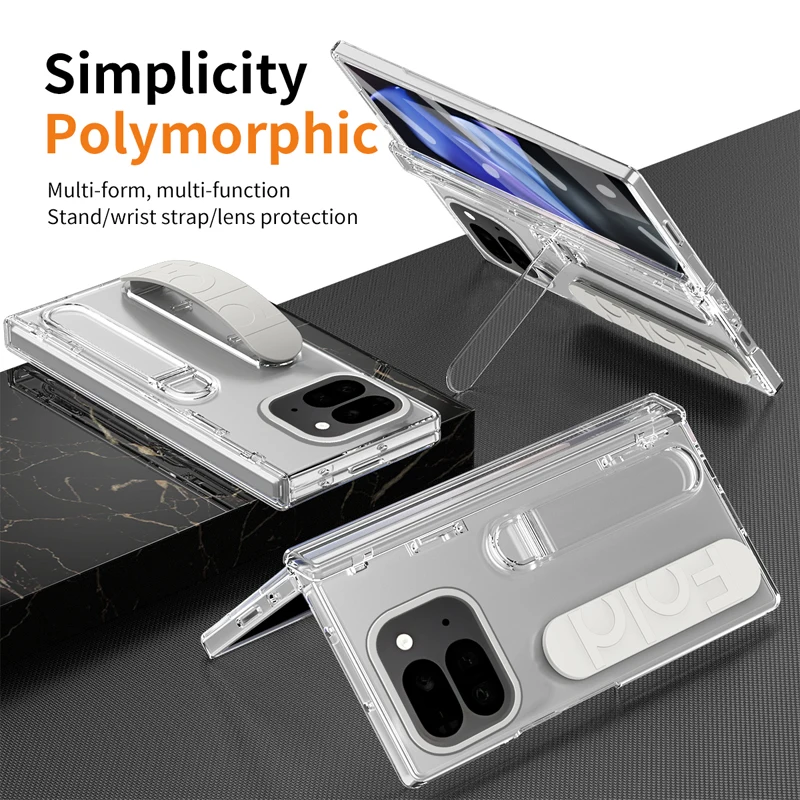 

For Google Pixel 10 9 Pro Fold Case ELVEV Luxury PU Leather Soft Silicone Wristband+Screen Protector Folding Cover