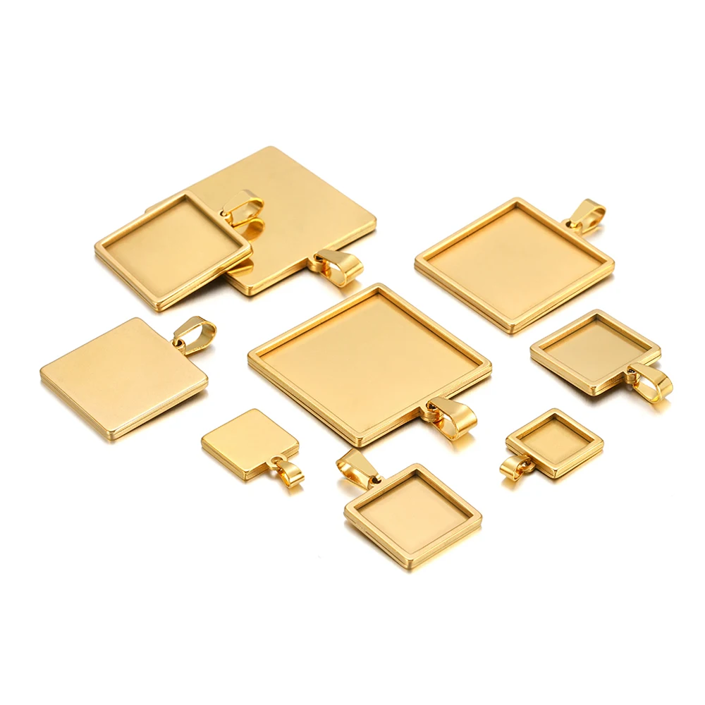 

5Pcs Stainless Steel 10 15 20 25 30mm Square Cabochon Cameo Base Tray Bezel Blank Setting Supplies for Jewelry Making Pendant