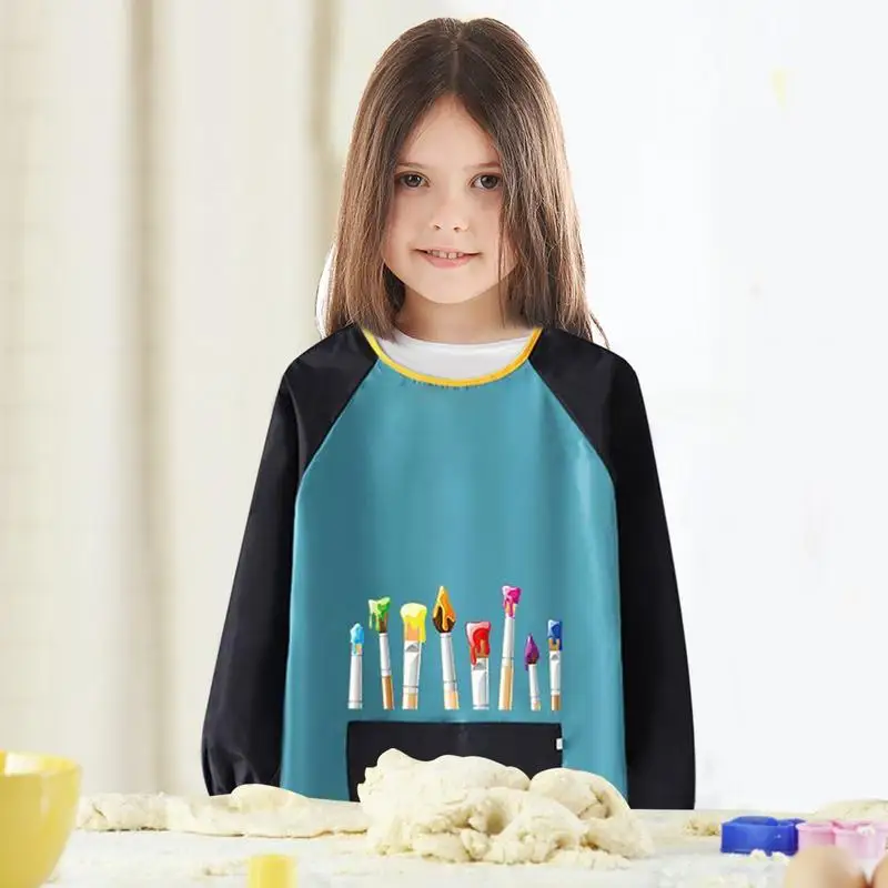 Tablier à manches longues et grande poche pour enfants, blouse d'art pour enfants, cuisson, cuisson, griller, haute densité, différentes