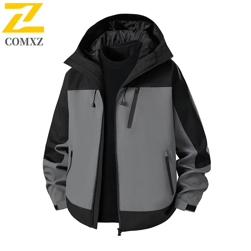 

COMXZ Luxury Men Jacket Splicing Hooded Outdoor Riding Lightweight Windbreaker Casual Camping Resistant Autumn Men Clothing