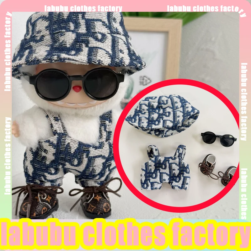 

For labubu 3.0 v1/v2/v3 baby clothes wearing blue ocean hat overalls.LABUBU Sitting party series doll baby clothes,