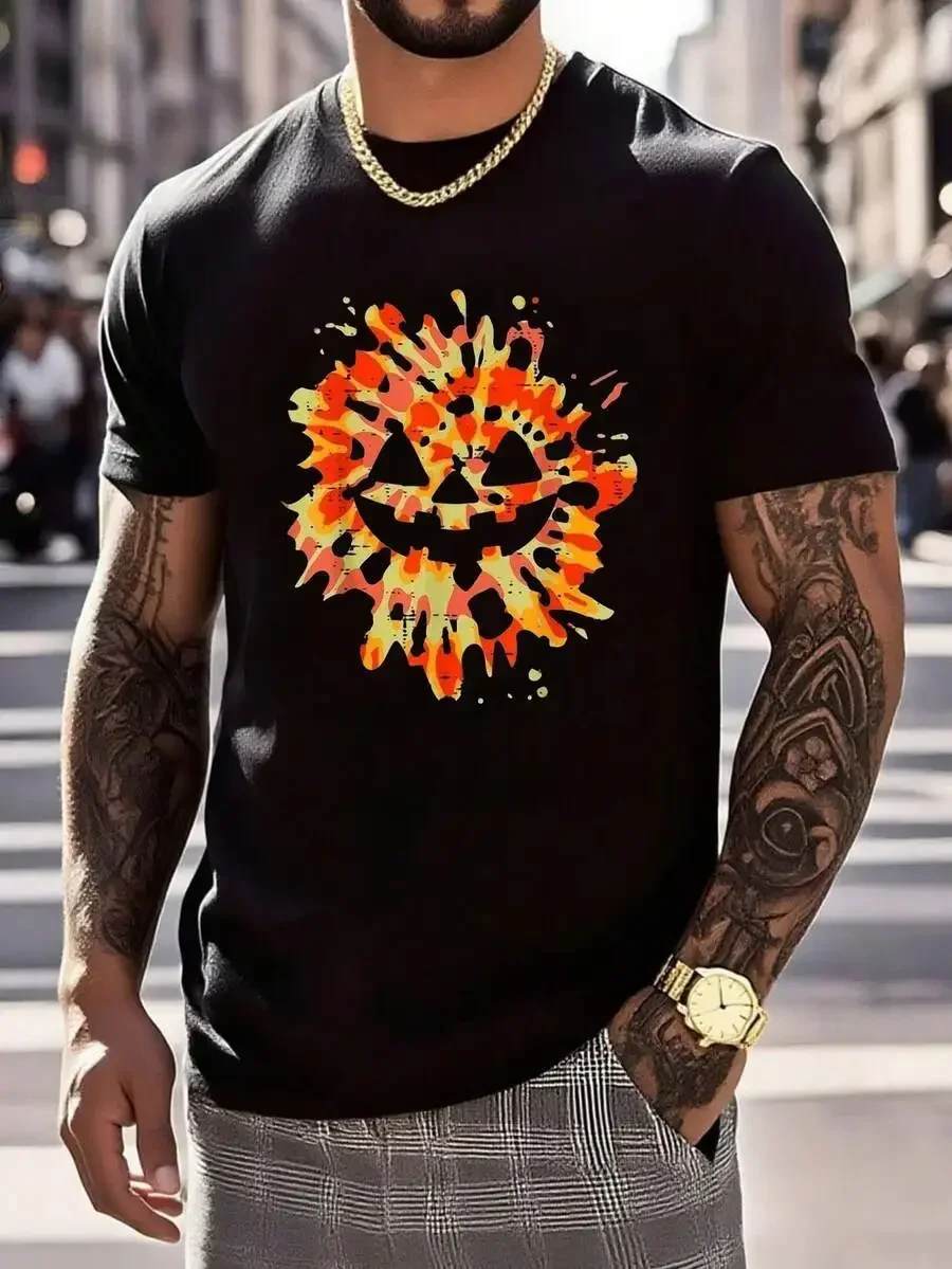 

Mens Black Halloween Pumpkin Graphic Tee Short Sleeve Casual Summer T-Shirt