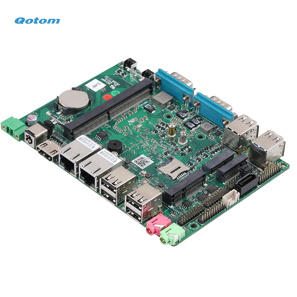 Qotom Fanless คอมพิวเตอร์ขนาดเล็ก J6412 Quad Core 2.0 GHz วิ่ง24/7 X86 Mini สก์ท็อปอุตสาหกรรม PC Dual LAN 6x RS232