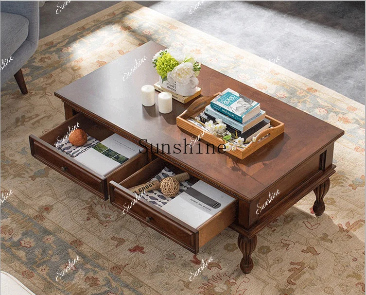 American coffee table small apartment simple modern solid wood living room light luxury small apartment household storage  FT