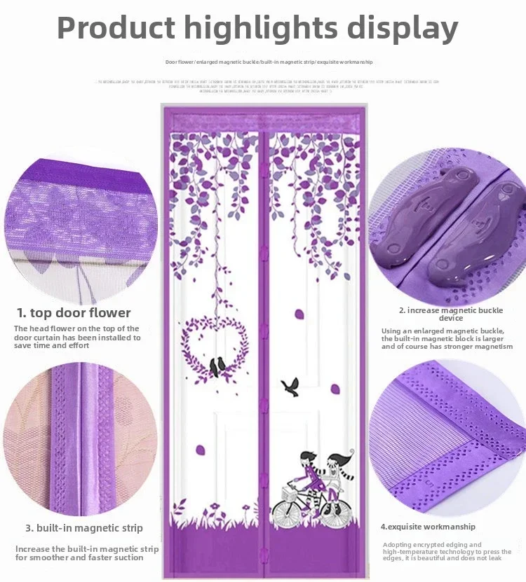 Magnetic Door Screen Curtain Automatic Closing Mosquito Proof Net with Powerful Magnets Home Decor Summer Ventilation