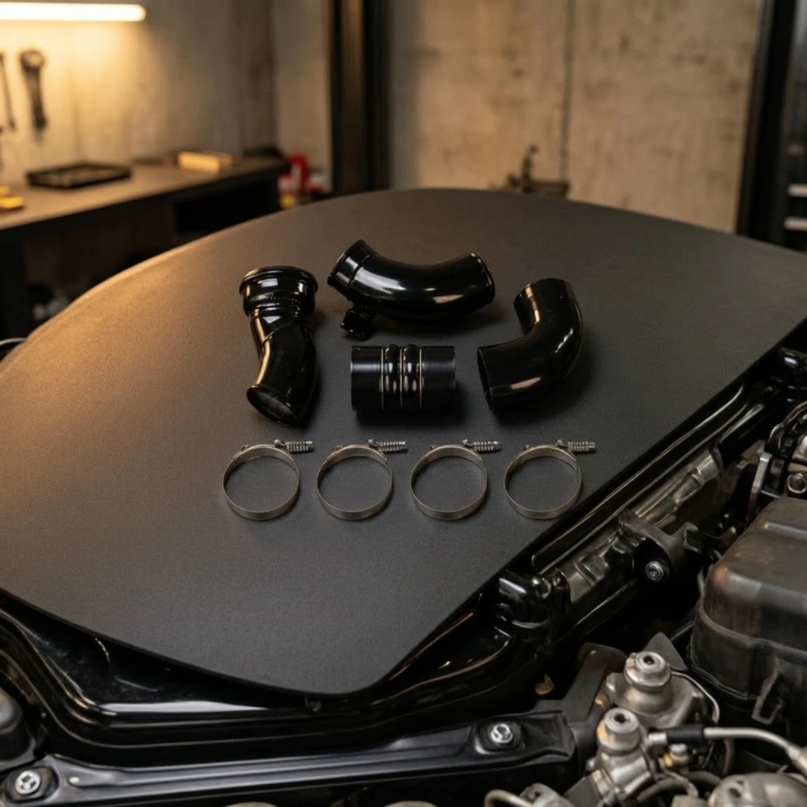 Intercooler Pipe Kit with Silicone Hose Glossy Black Intercooler Pipe Kit with T-Clamps Lightweight Mandrel-Bent