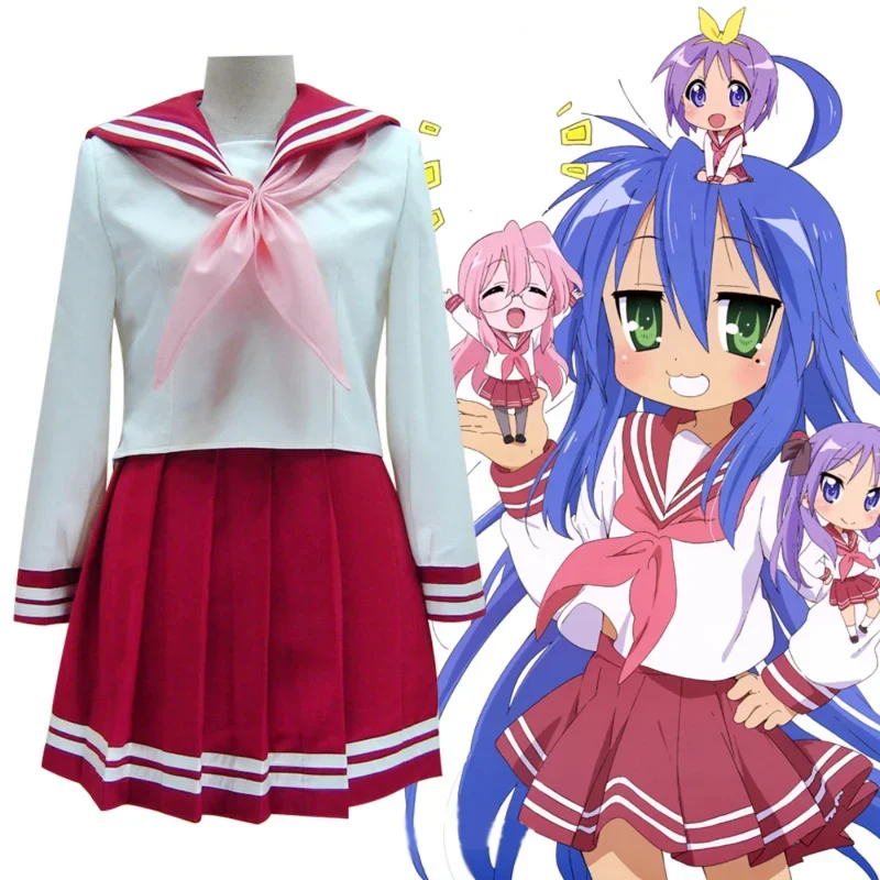 FC6Anime Lucky Star Izumi Konata Cosplay Izumi Konata Costume Wig Sets Halloween Anime Clothes@FC8！