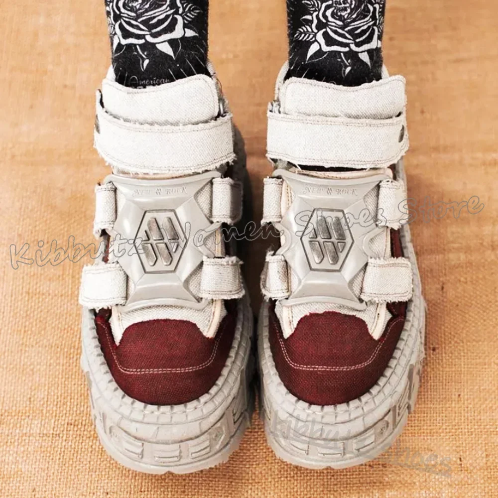 

Hook&loop Sneaker Ankle Boot Platform Patchwork Round Toe Thick Bottom Punk Rock Gothic Dark Style Spicy Girls Shoes New Leather