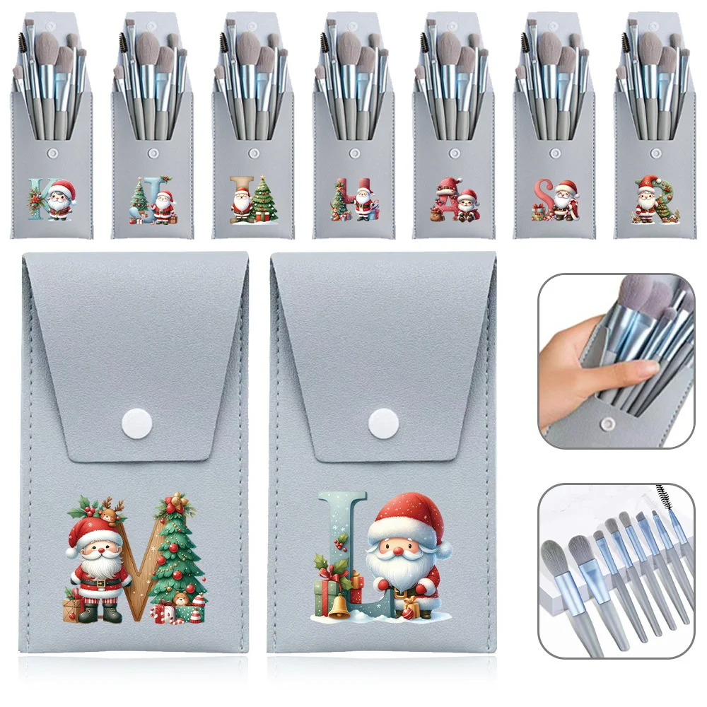 

8PCS Makeup Brush Set Mini Portable Makeup Brush Set Beginner Beauty Tool Eye Shadow Foundation Brush Christmas Letter Pattern